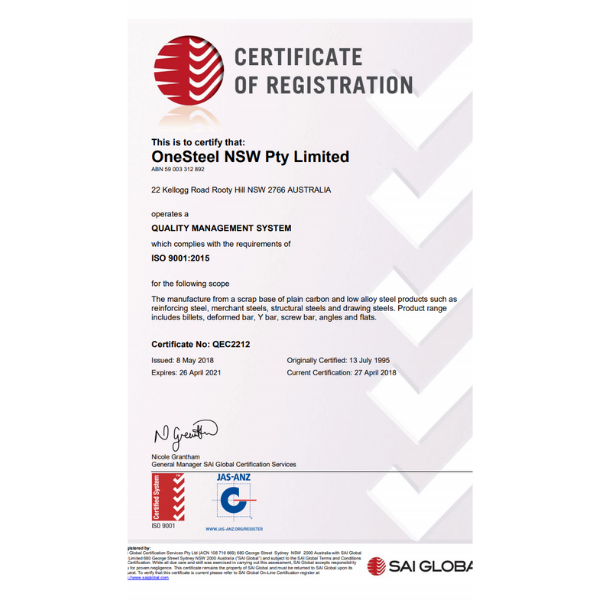 ISO9001:2015 Quality Management System – Sydney Steel Mill