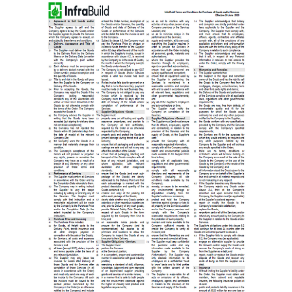 InfraBuild International Terms and Conditions for Purchase of Goods and or Services