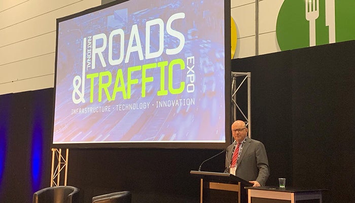 Anthony Sive, Executive Managing Director of InfraBuild Construction Solutions, addresses the Roads & Traffic Expo