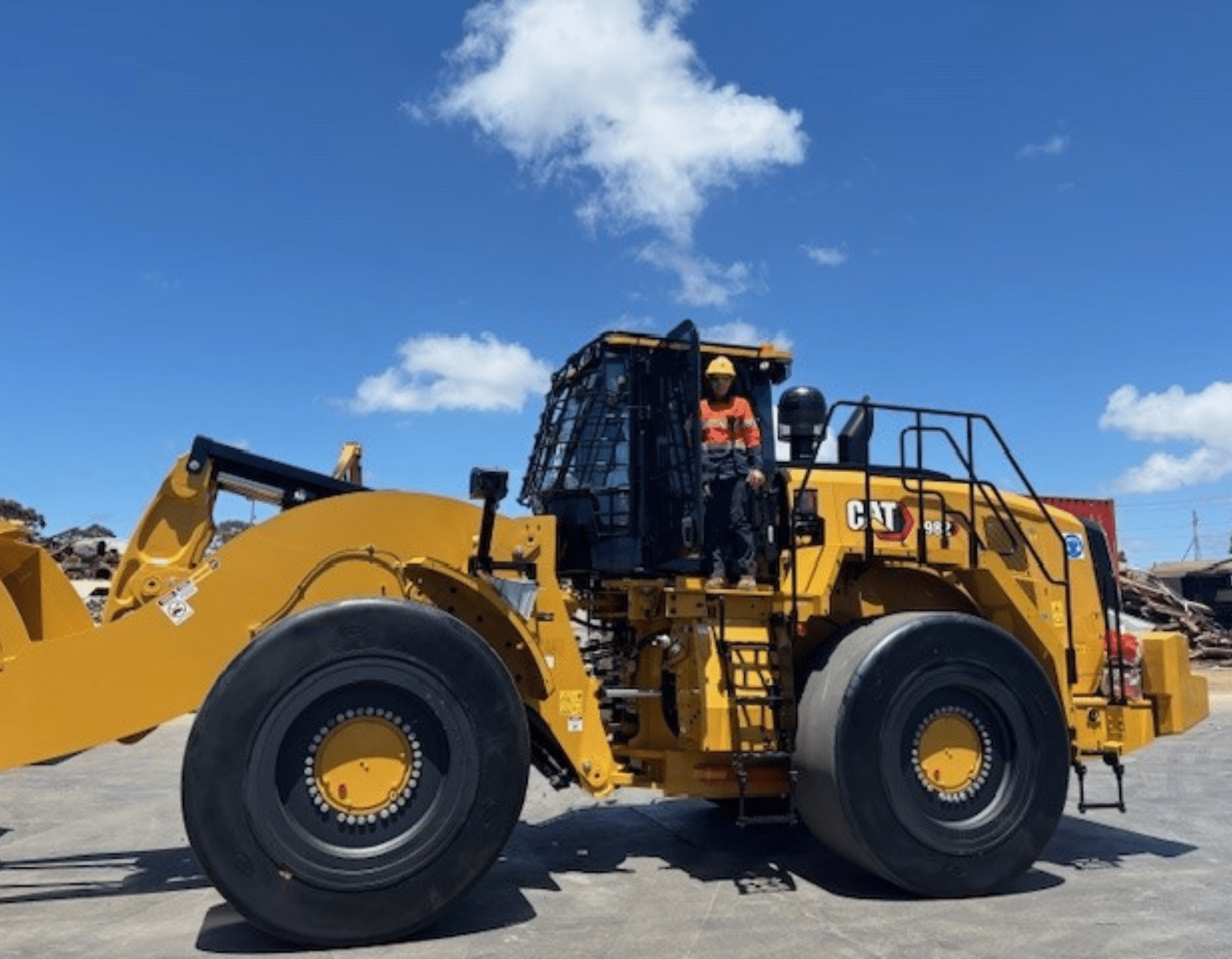 Steph in our new front-end loader